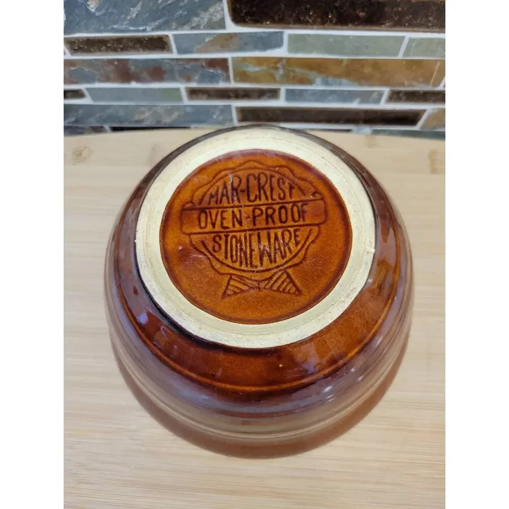 Marcrest Brown Ribbed Stoneware Mixing Bowl Vintage 8